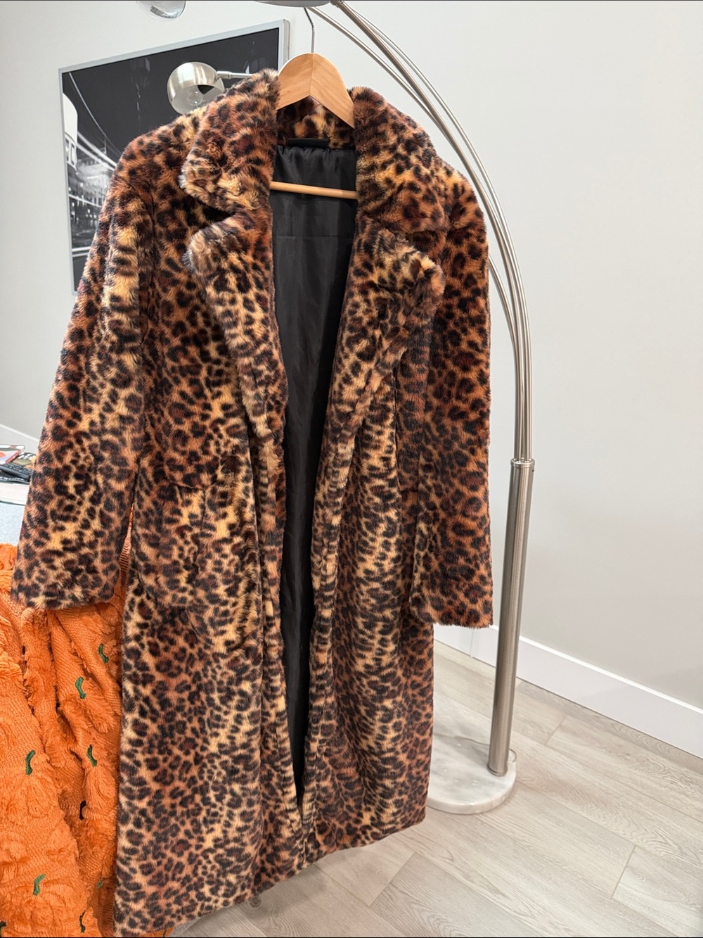 Leopard Print Teddy Coat - Brown Faux Fur Long Jacket